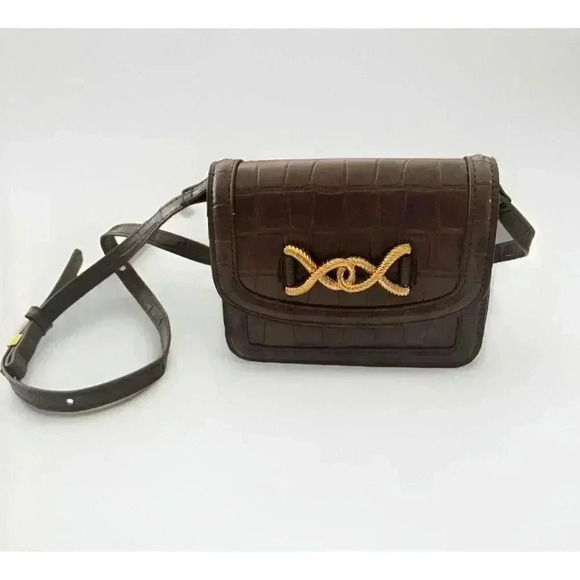 Zara Brown Faux Croc Gold Hardware Shoulder Bag Crossbody - Picture 1 of 6